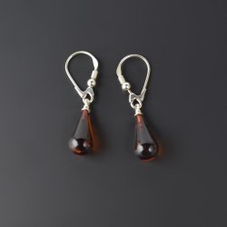 Medium long amber earrings light cherry beads